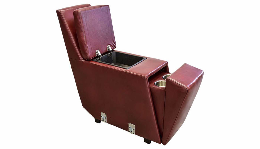 Picture of Overstreet Marsala Leather Console with Hidden Cupholder