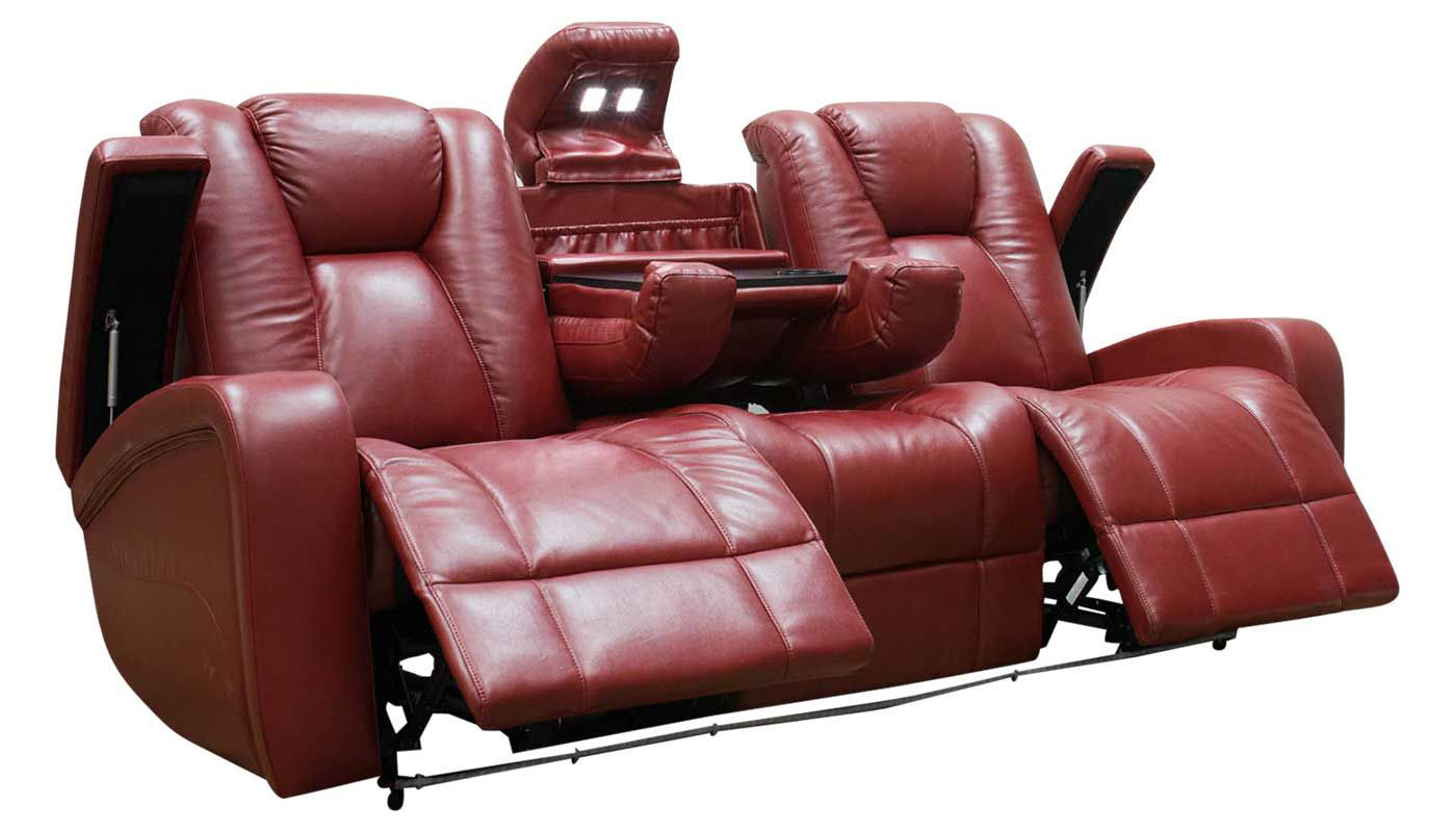 red leather reclining sofa