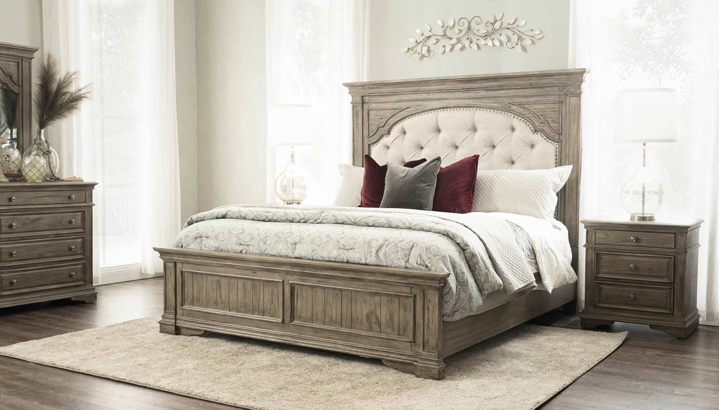 florence driftwood bed, dresser, mirror & nightstand