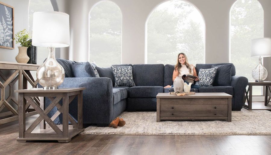 Picture of Athens Navy Studio Sectional with Right Side Facing Loveseat