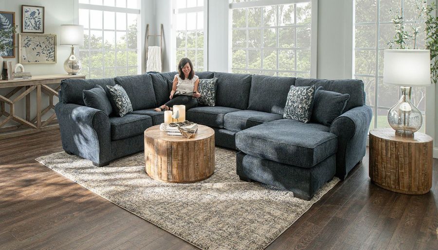 Picture of Heath Navy Sectional with Right Arm Facing Chaise