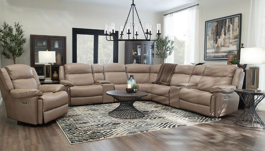 Picture of Easthill Taupe Leather 7-Piece Sectional