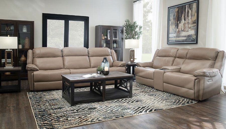 Picture of Easthill Taupe Leather Sofa & Loveseat