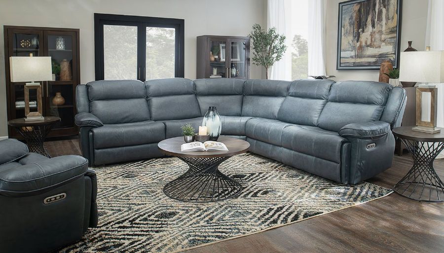 Picture of Easthill Navy Leather 5-Piece Sectional