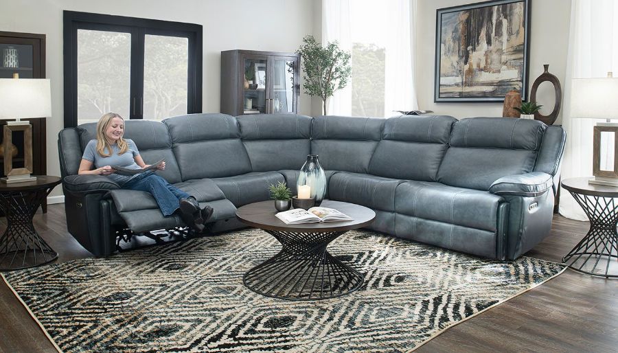 Imagen de Easthill Navy Leather 5-Piece Sectional