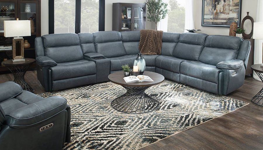 Imagen de Easthill Navy Leather 6-Piece Sectional