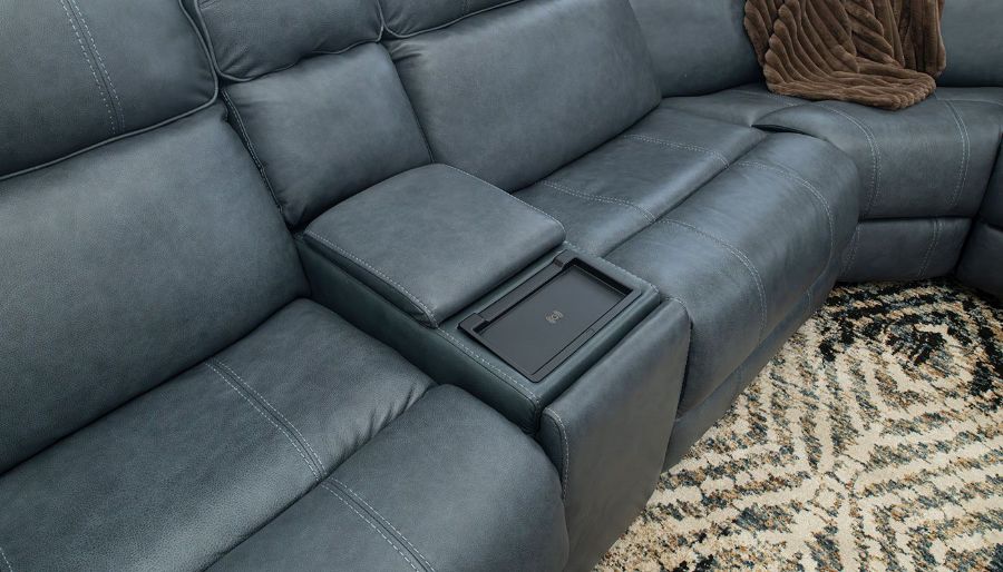 Picture of Easthill Navy Leather 6-Piece Sectional