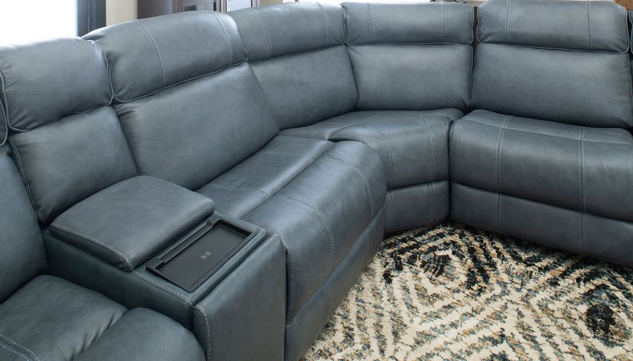 Picture of Easthill Navy Leather 7-Piece Sectional