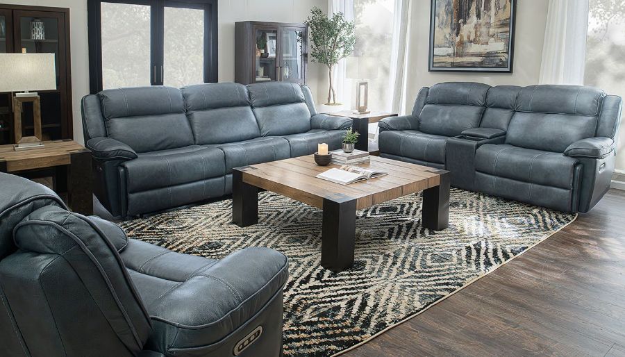 Picture of Easthill Navy Leather Sofa & Loveseat